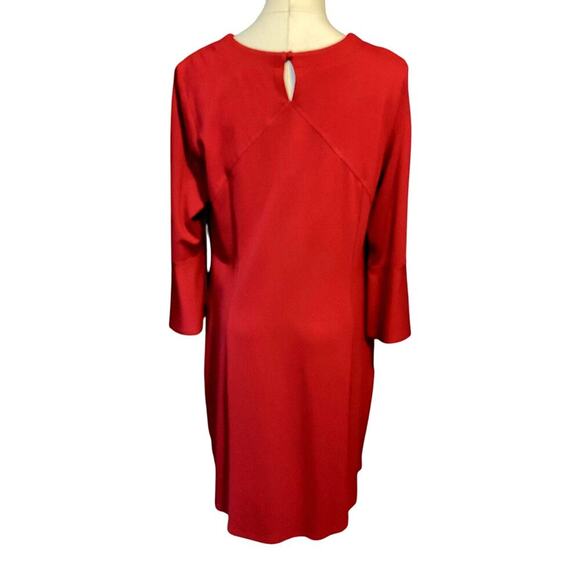 J. Jill Ponte Stretch Knit Maroon Dress. Bell 3/4 Sleeves. Pockets. Size Large - Picture 2 of 8